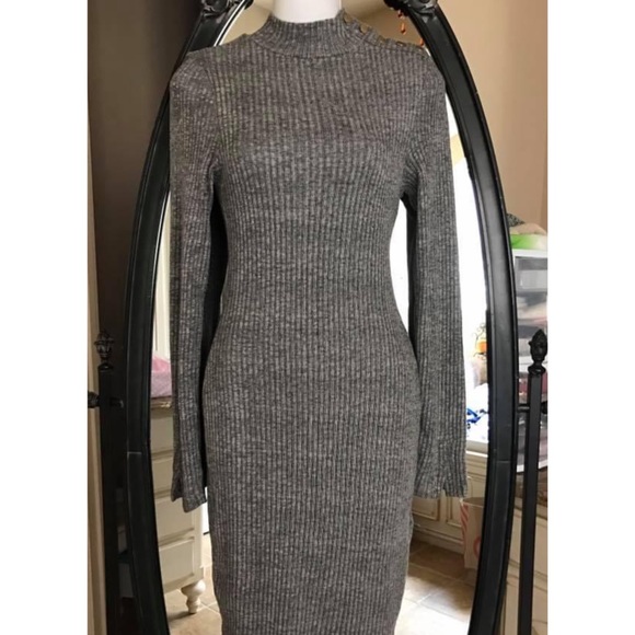 grey long sleeve turtleneck dress Longsleeve Turtleneck Dress in Black Grey / XL main image 1